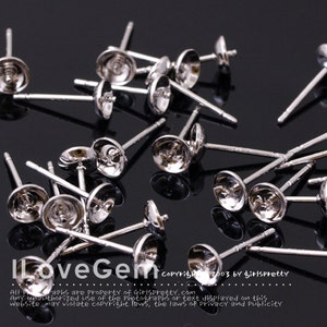 4pcs, NP-1563 Rhodium plated, 5mm cup with peg, Earrings for Half Drilled Pearl, Stud Earrings, 925 sterling silver post