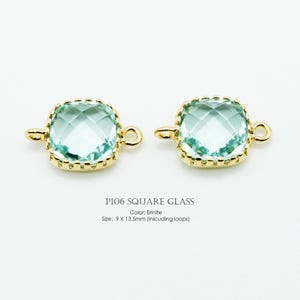 Erinite, Soft Green Color, 9mm Square Glass Connectors, P106, Gold Plated Brass, Framed Glass Pendant