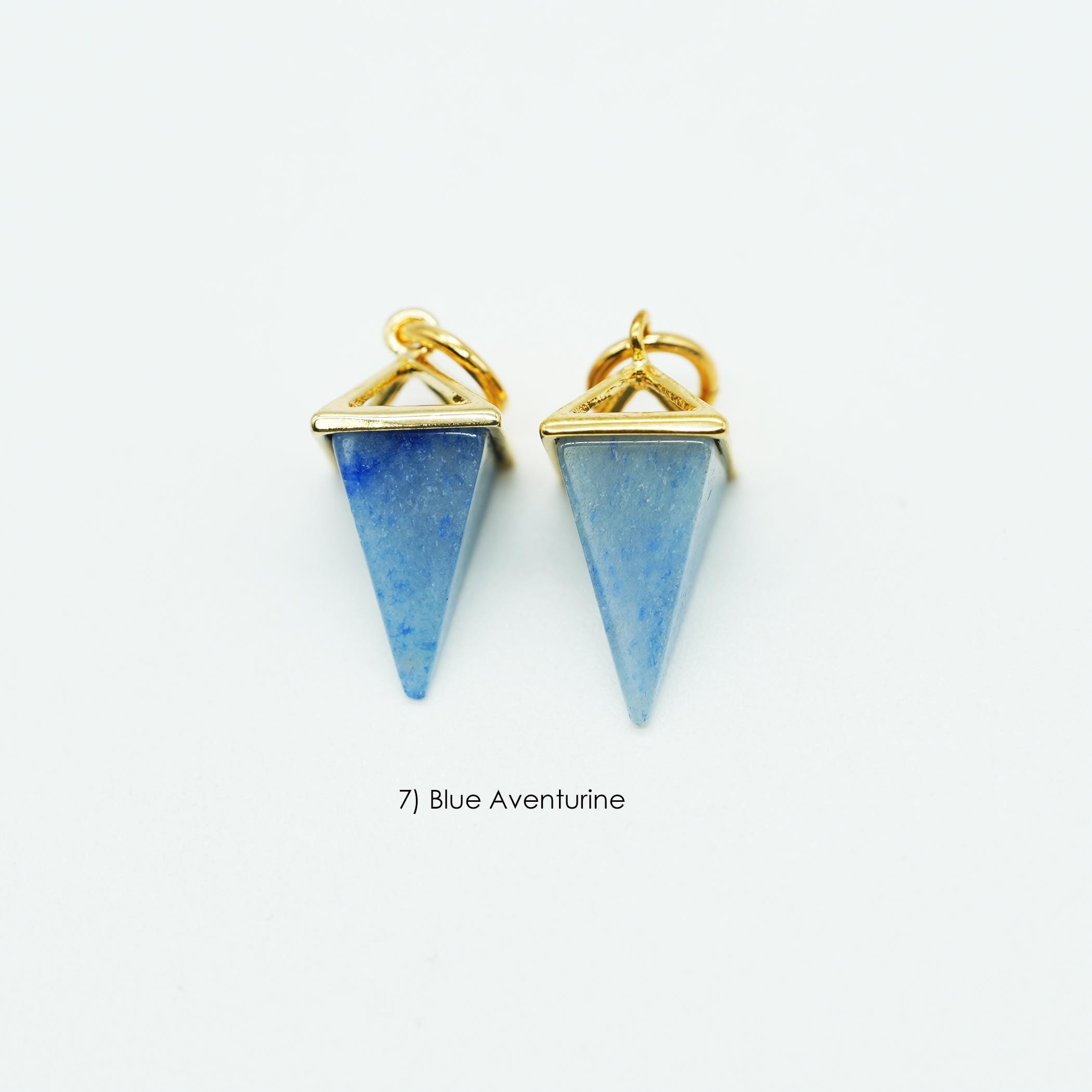1PCS- Pyramid Point Gemstone Pendant, B0413, Gold Plated Brass