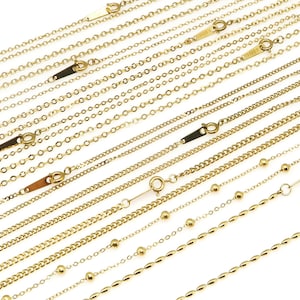 1pcs, ST-NC-001, 16.5&quot; Stainless Steel Necklace Chain, Gold PVD, Pre-made Necklace Chains For Women, Hypo Allergenic Chains, Dainty Necklace