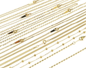 1pcs, ST-NC-001, 16.5" Stainless Steel Necklace Chain, Gold PVD, Pre-made Necklace Chains For Women, Hypo Allergenic Chains, Dainty Necklace