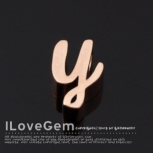 NP-1616 Rose Gold Plated, Cursive Alphabet, Lower case, Pendant, y, 2pcs/ Initial beads, Letter, Personalized, Customized jewelry