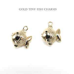 1PCS- Gold Tiny Fish Charm, Small Dangle Lucky Fish Pendant, NP-2594, Gold Plated Brass, 10X12mm, Add on Charms For Jewelry Making