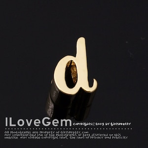 NP-1616-GO, Gold Plated, Cursive Alphabet, Lower case, Pendant, d, 2pcs/ Initial beads, Letter, Personalized, Customized jewelry