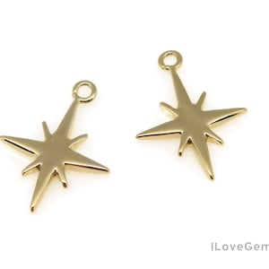 2pcs, M0060, Gold Plated, 13mm, Large Size, North Star Pendant, North Star Necklace Charm, North Star Jewelry