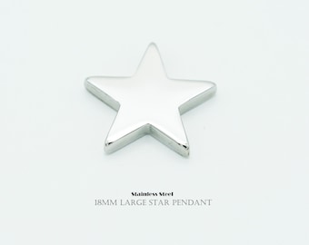 2PCS- 18mm Large Star Pendant, ST-015, Stainless Steel, Shiny Silver Star Jewelry Making Supplies