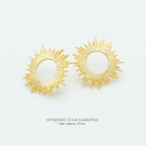 NP-2140, Matte Gold Plated over Brass, 19mm Sun Ear Stud, Sunburst Earrings, 925 sterling silver post, DIY Making Earrings