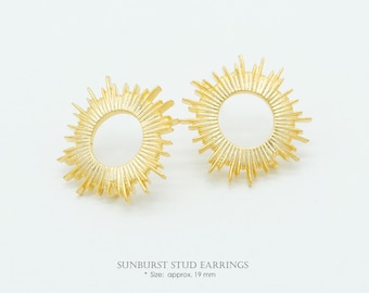 NP-2140, Matte Gold Plated over Brass, 19mm Sun Ear Stud, Sunburst Earrings, 925 sterling silver post, DIY Making Earrings
