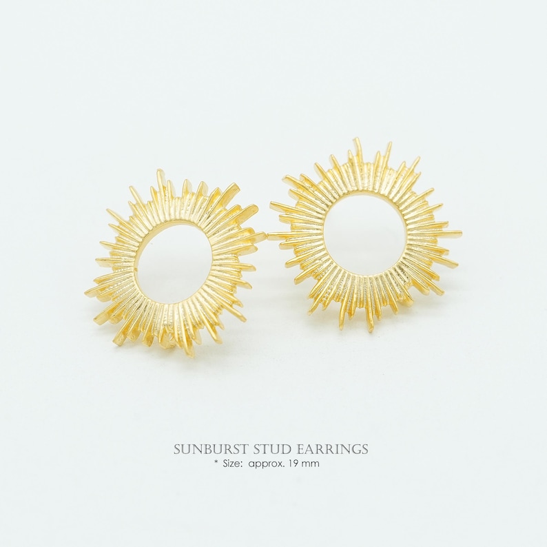 NP-2140, Matte Gold Plated over Brass, 19mm Sun Ear Stud, Sunburst Earrings, 925 sterling silver post, DIY Making Earrings Bild 1