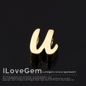 NP-1616-GO, Gold Plated, Cursive Alphabet, Lower case, Pendant, u, 2pcs/ Initial beads, Letter, Personalized, Customized jewelry
