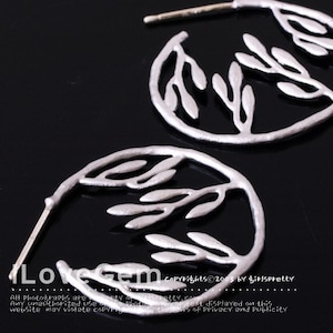 2pcs, NP-631 Matt Rhodium plated, Hoop Earring, Leaf Earring, 925 sterling silver post image 2