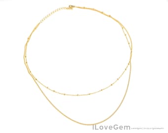 SALE/ 10pcs//NP-2171, 2 Layering Pre-made Necklace, Nickel Free Plated, 15" 230S(B-1) and 17" 135S with 2 inch Extender, Layered Necklace