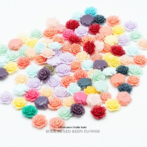 100g Bulk Mixed Resin Flower Cabochon, Flat Back Flower Cabochon Assortment, Colorful Resin Flowers for Jewelry Making, Craft Embellishments