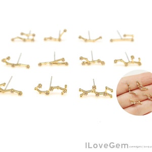 NP-2231, Nickel Free Gold Plated, Zodiac Sign Earrings, Constellation Stud Earrings, Zodiac Ear Stud, 925 Sterling silver post