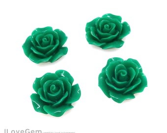 8pcs, RC157-1 Green, Rose Flower Resin Cabochon, 19.5mm Flower Acrylic Cabochons, Lucite Flower Cabochons Flat Back