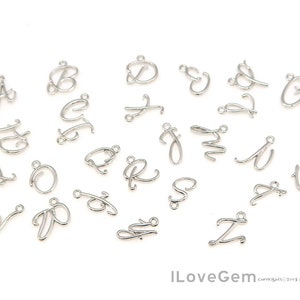 2pcs, NP-2150, Rhodium Plated, Mini Initial Pendant, Tiny Alphabet Pendant, Initial Charm, Personalized, Choose letters