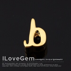 NP-1616-GO, Gold Plated, Cursive Alphabet, Lower case, Pendant, b, 2pcs/ Initial beads, Letter, Personalized, Customized jewelry