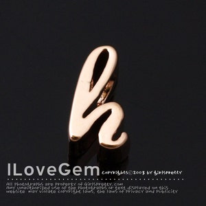 NP-1616 Rose Gold Plated, Cursive Alphabet, Lower case, Pendant, h, 2pcs/ Initial beads, Letter, Personalized, Customized jewelry