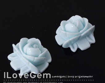 8pcs, GE-3463, Resin Flower Cabochons Pendant, Powder Blue Color, 17mm, Flower Acrylic Cabochons, Lucite, Flat Back, No Hole