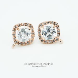 NP-1601 Rose Gold Plated over Brass, Square cubic earrings, Small cz embedded around main CZ stone, Bridesmaid Earrings, 925 silver post