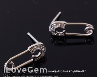 2pcs, NP-1870 Rhodium Plated, Safety Pin earring, 925 sterling silver post