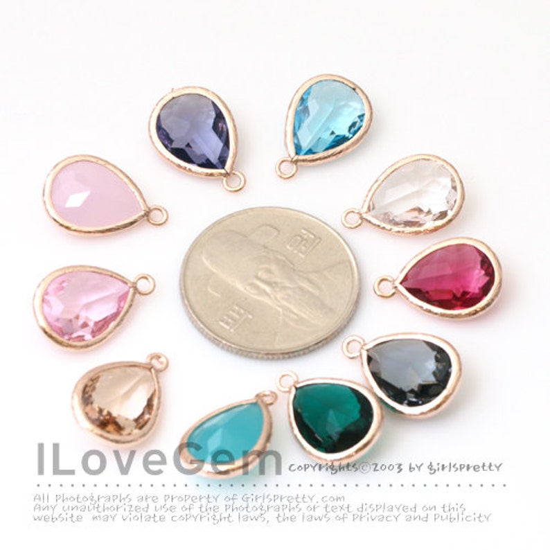 SALE/ 10pcs// P2760, Rose Gold, Ruby, Framed Glass drop, Framed faceted glass stone, Glass pendant, 12X17mm, July Glass Birth stone imagen 3