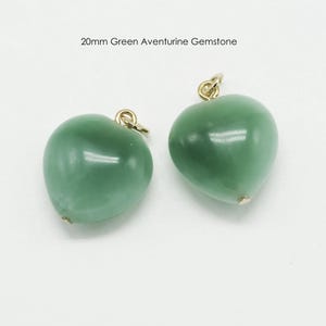 2PCS- Green Aventurine Gemstone Heart Pendant, NP-2665, Gold Plated, 20mm, Puffy Heart Gemstone Charm For Making Necklace