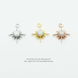 1PCS- North Star Pendant, NP-2431, Plated Brass, 9X11mm, Tiny Synthetic Opal Pendant Charm