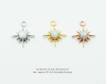 1PCS- North Star Pendant, NP-2431, Plated Brass, 9X11mm, Tiny Synthetic Opal Pendant Charm