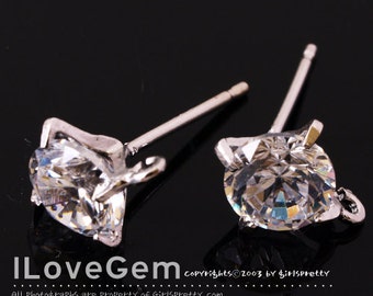 SALE/ 10pcs// NP-1145, Nickel Free Rhodium plated, 6mm Cubic Earrings, Cubic Ear Stud, 925 sterling silver post, wedding earrings