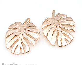 SALE/ 10pcs// NP-2005, Matt Rose Gold, Monstera Leaf Pendant, Monstera Nekclace Pendant, Leaf Charm