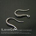 92.5 Sterling Silver Ear Wire Hooks, LUX461, Rhodium plated over 925 Silver, Earring Hooks, Cubic Zirconia Embedded