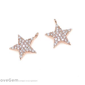1pcs, NP-1985 Rose Gold, Cubic Star Pendant, 11mm Star Charm, Star Necklace Pendant