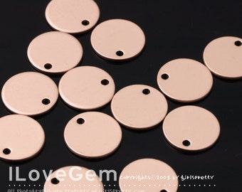 10mm Flat Disc Stamping Blank Tag with 1 Hole, NP-1669, Matt Rose Gold Plated Brass, Disc Pendant For Making Personalized Jewelry
