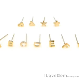 NP-2260, Nickel Free Gold Plated, 4mm Tiny Alphabet Stud Earrings, Capital letter, Initial Earrings, Minimalist, Personalized Ear Stud