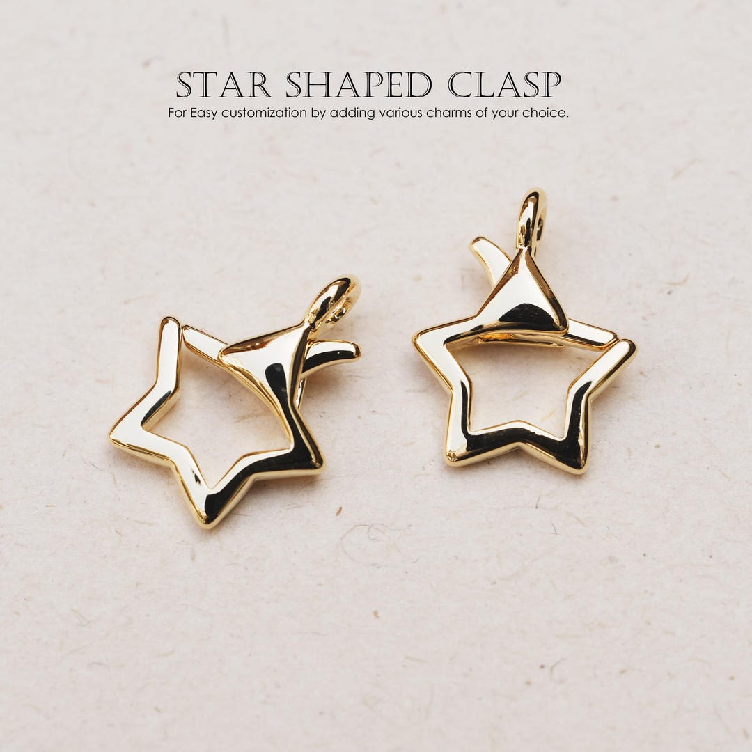 1PCS- Star Necklace Clasp, NP-2590, Gold Plated Brass, 12x14.5mm
