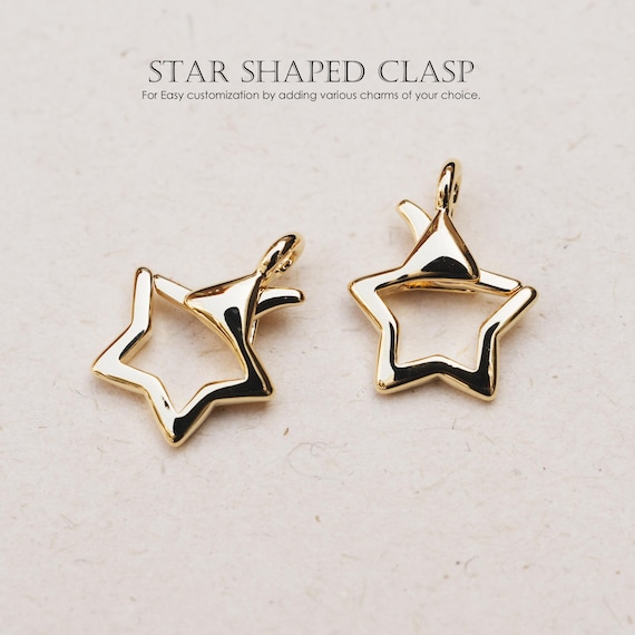 1PCS- Star Necklace Clasp, NP-2590, Gold Plated Brass, 12x14.5mm