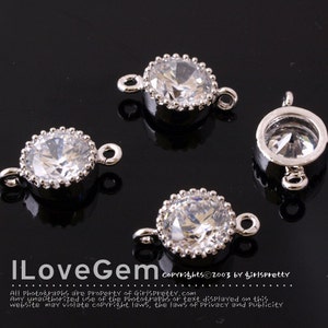 6mm CZ Connectors, NP-1173-06, Rhodium Plated over Brass, Clear Color Cubic Pendant, DIY Making Bridesmaid Wedding Jewelry