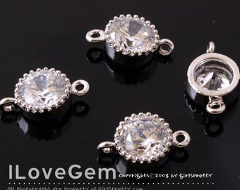 6mm CZ Connectors, NP-1173-06, Rhodium Plated over Brass, Clear Color Cubic Pendant, DIY Making Bridesmaid Wedding Jewelry