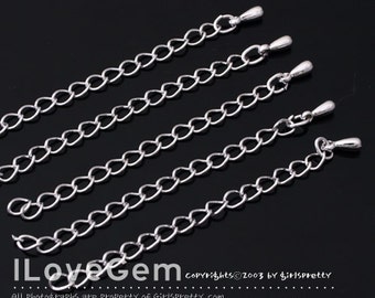 2" Extender chain, NP-1530, Rhodium Plated, 5cm Necklace Extender chain with teardrop, 2-inch Extender, Necklace Extender chain