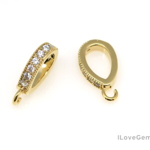 1pcs, NP-2457, Gold Plated over Brass, Large Size, 3X16mm, Necklace Pendant Bail, Cubic Bail, CZ Simple Bail with Open Loop