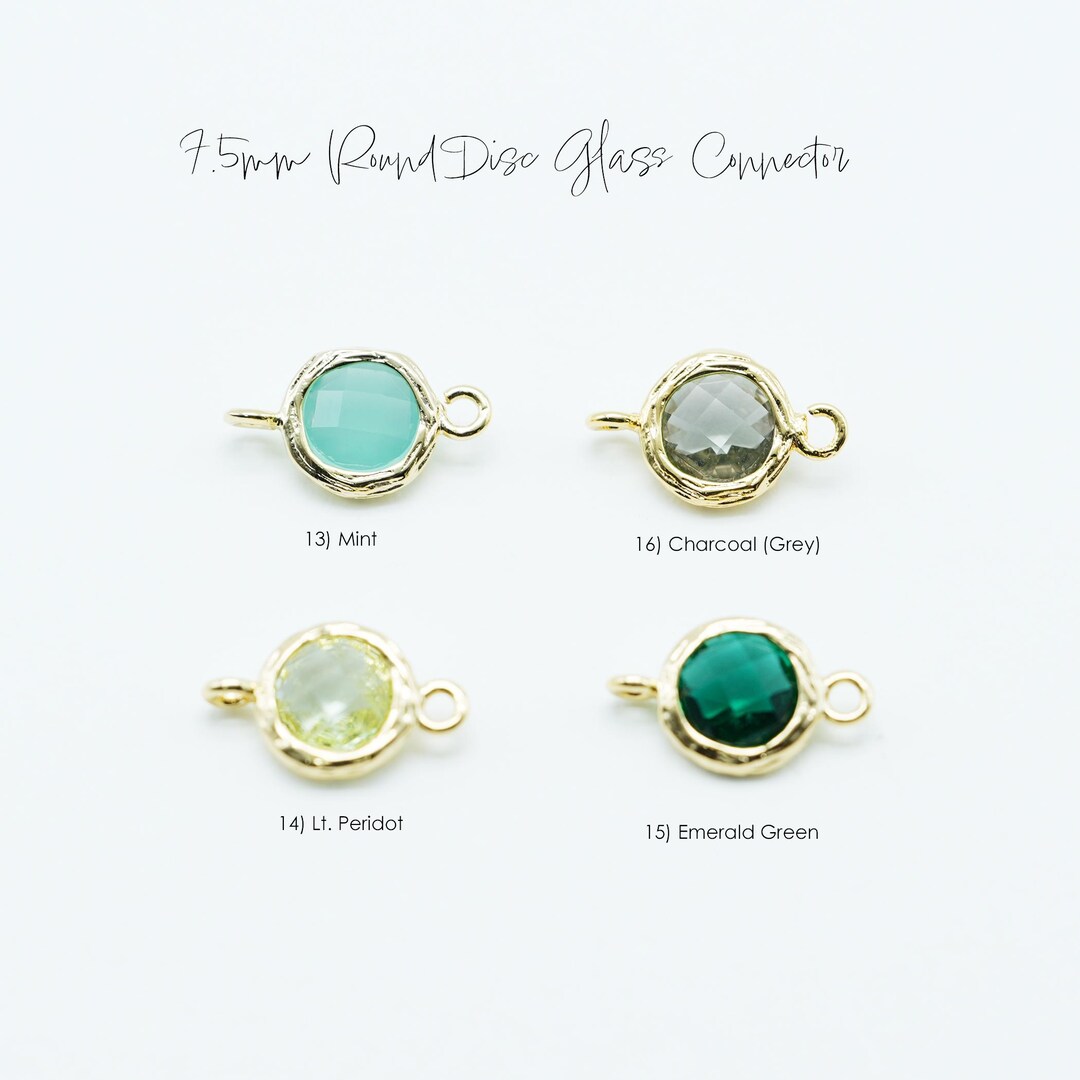 Round Disc Glass Connector, B113, Gold Plated Brass, 7.5mm Mini Glass ...