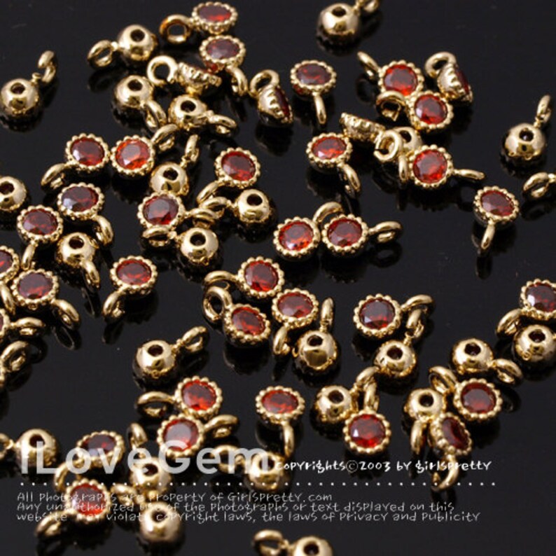 SALE 10pcs NP-1459 3.2mm Cubic Charm January Cubic Birthstone Gold Mini Birth Stone Pendant Garnet Add on Birth stone