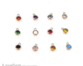 2pcs, NP-1971 Rose Gold, 4.2mm Birthstone Cubic Charm, Add on Birth stone Cubic Pendant, Birth stone Jewelry, Choose Colors