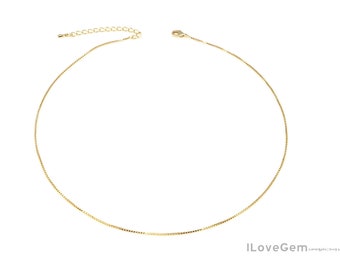 NP-2410, 1mm Box Necklace Chain, Nickel Free Gold Plated, Box Chain, 16" 18" with 2" Extender Chain, Pre-made Necklace Chains