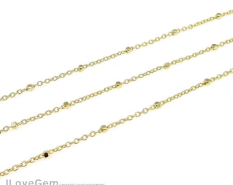 1meter, NP-2030, Gold plated, 230SB1, Chain with 1.3mm Faceted Square Beads, Satellite chain, Delicate chains