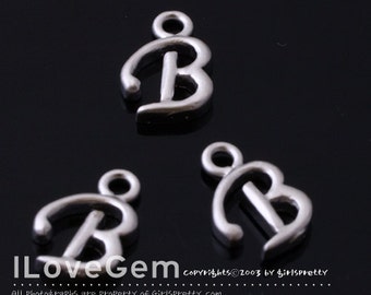 NP-1312 Matt Rhodium Plated, mini Pendant, Alphabet, Letter, B, 2pcs