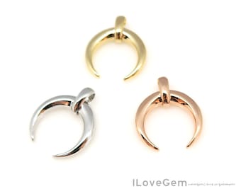 1PCS- Crescent Moon Pendant, COD754, Plated over Brass, Horn Charm Necklace Pendant