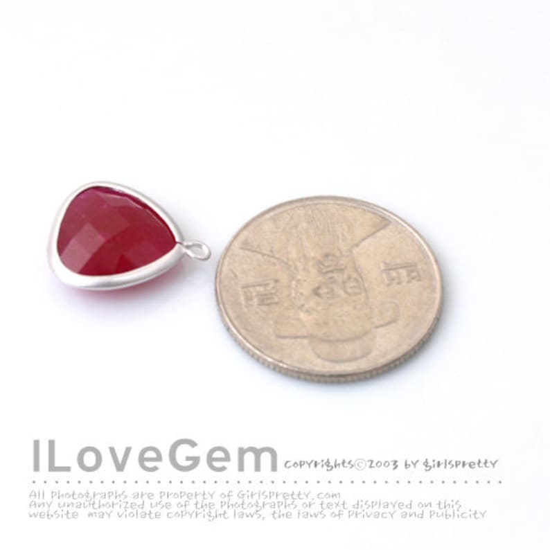 Ruby Color Gemstone Pendant Drop Jade 2pcs B105 Matt Rhodium plated over Brass