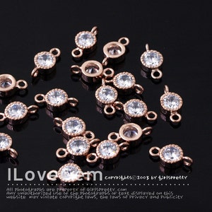 NP-1173-04, Rose Gold Plated over Brass, 4mm Cubic Connectors, Cubic Pendant, 4mm Clear CZ, Wedding Jewelry Supplies